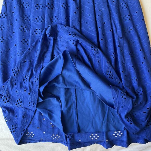 Enfocus Petite Women Dress 10P Blue Geometric Fit & Flare Short Sleeve Stretch - Picture 8 of 9